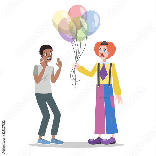 Fear of clown. Scary character from circus.