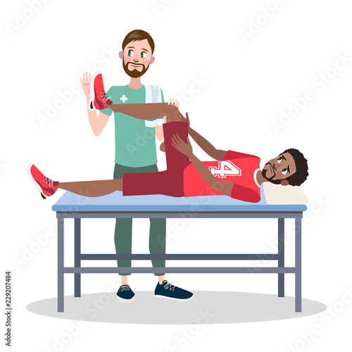 Man doing leg massage to male runner