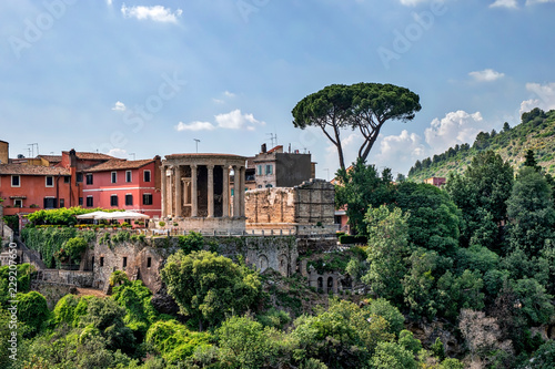 View of Vesta and Sibyl Temples in Tivoli in Italy