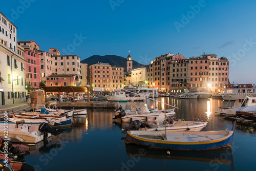 Tranquil harbor with fishing boats  Camogli  Italy