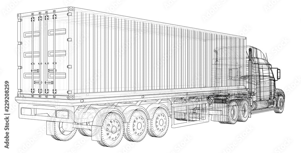Cargo Truck Trailer. Wire-frame. EPS10 format. Vector rendering of 3d.