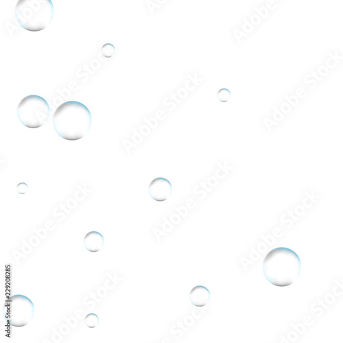 Underwater fizzing air bubbles on white background. Fizzy sparkles in water, sea, aquarium, ocean. Effervescent drink. Undersea vector texture.