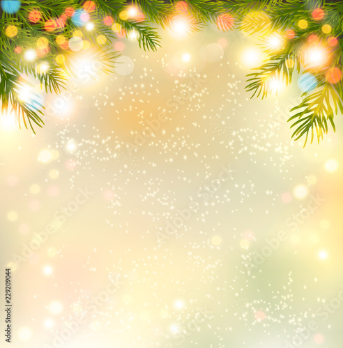 Holiday background with a christmas tree and garland. Vector