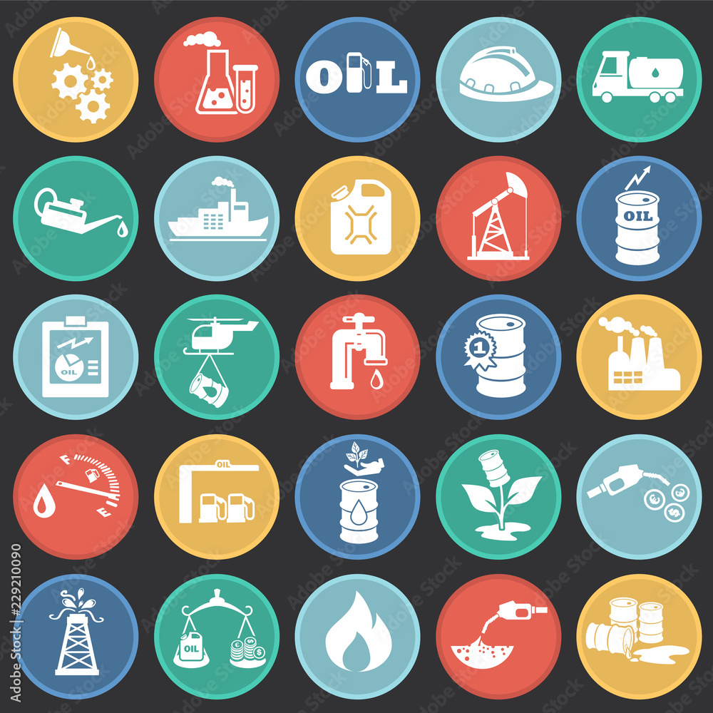 Oil industry icons set on circles flat background Oil industry icons set on circles flat background
