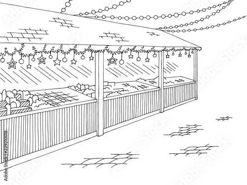 Christmas Fair street graphic black white landscape sketch illustration vector
