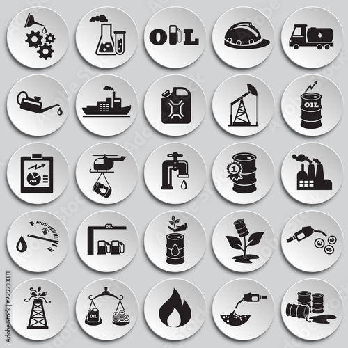 Oil industry icons set on plates background