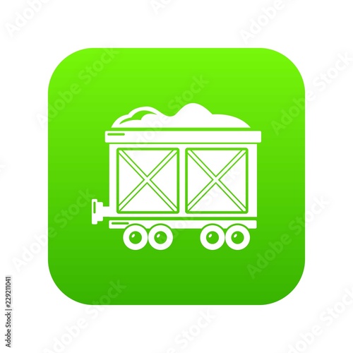 Railway wagon icon green vector isolated on white background