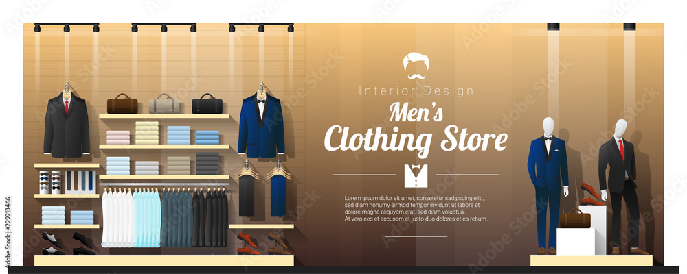 Interior background of luxury men clothing store , vector , illustration - obrazy, fototapety, plakaty 