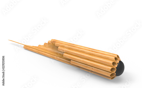 3d rendering. perspective view of Traditional Thai blow musical flute, bamboo pan pipe khean with clipping path on white background. photo