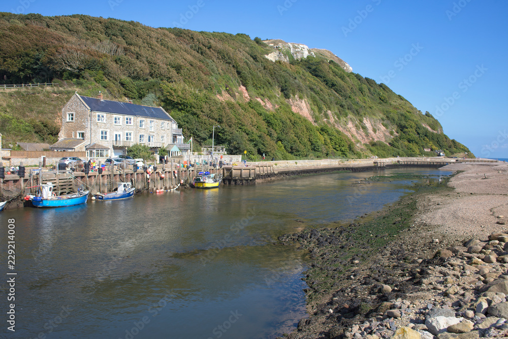The quayside at the mouth of the River Axe, Seaton, Devon, UK.