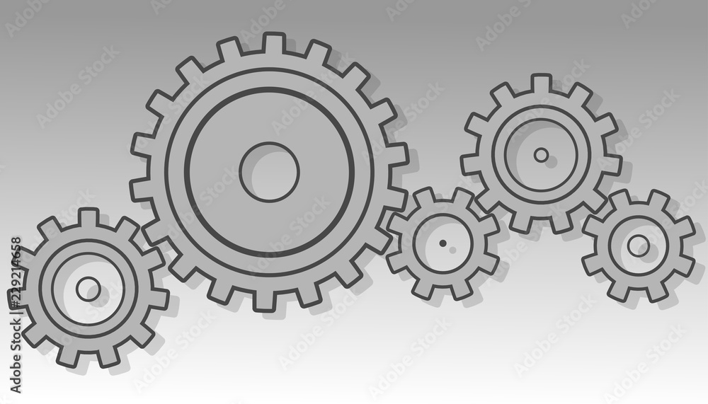 Gears with shadow on gradient gray background. Different sizes Gears with shadow on gradient gray background. Different sizes