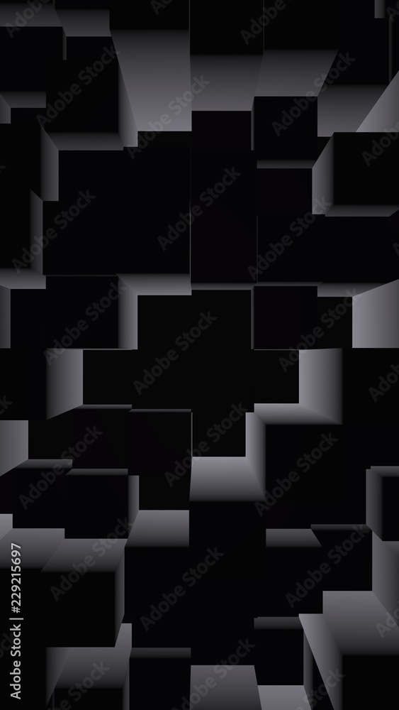 Abstract dark elegant cube geometric background. Chaotically advanced rectangular bars. 3D Rendering, 3D illustration