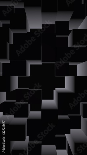 Abstract dark elegant cube geometric background. Chaotically advanced rectangular bars. 3D Rendering  3D illustration