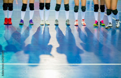 volleyball team before the match. Training and volleyball tournament. Sports teams competition. photo