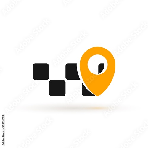 Taxi service isolated vector logo online mobile app concept. Cab logotype with geo tag on white background
