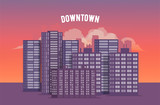 City Downtown at Sunset. Vector Illustration.