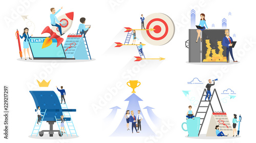 Business teamwork set. Collection of people working in team