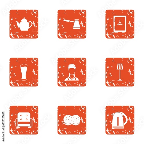 Rest of the house icons set. Grunge set of 9 rest of the house vector icons for web isolated on white background