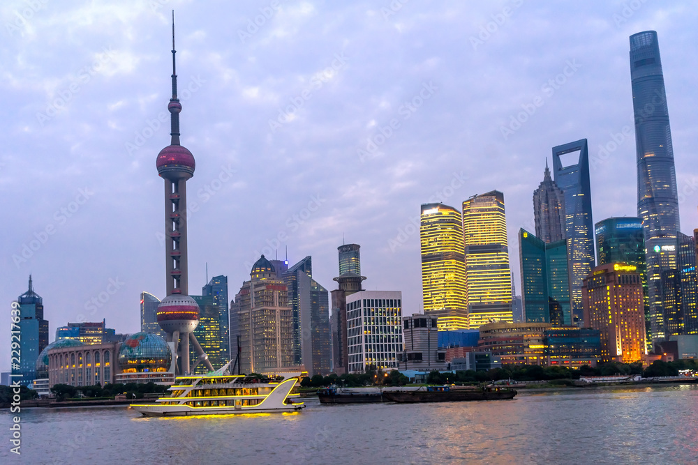 Oriental Pearl TV Tower Pudong Bund Huangpu River Shanghai China