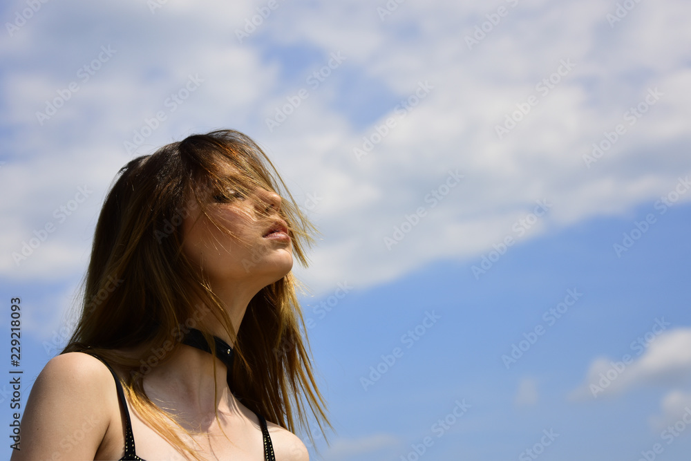 Beauty and fashion style. Woman with fashion look. Future success. Girl on blue sky. Joyful cute girl outdoor. Free and happy. She is really cute. Her perfect style. Pure beauty. Young and free Beauty and fashion style. Woman with fashion look. Future success. Girl on blue sky. Joyful cute girl outdoor. Free and happy. She is really cute. Her perfect style. Pure beauty. Young and free