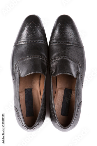 brown leather men's shoes, top view, on a white background, isolate