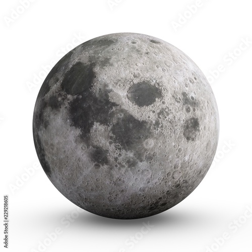 3D Rendering Moon isolated on white
