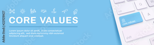 Core Values Web Header Banner image with Integrity, Mission, etc Icon Set