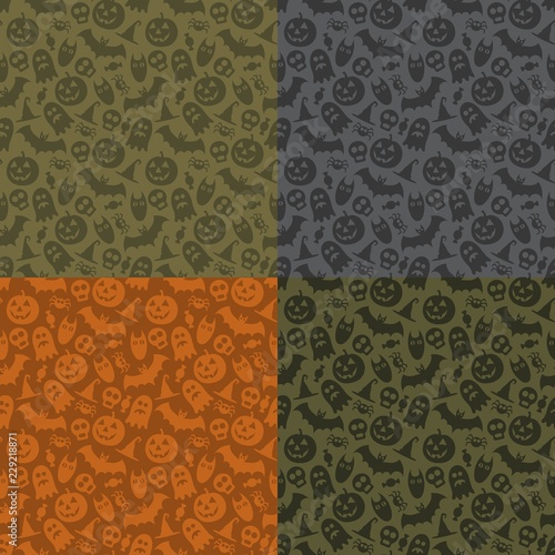 Set of Halloween vector seamless patterns
