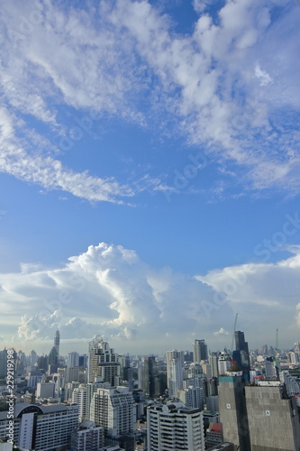 Bangkok, Thailand - 23 October, 2018 :The city escape sky view from MRT Sukumbit, office building, condominiums and hotels in business area around sukhumvit road, in afternoon