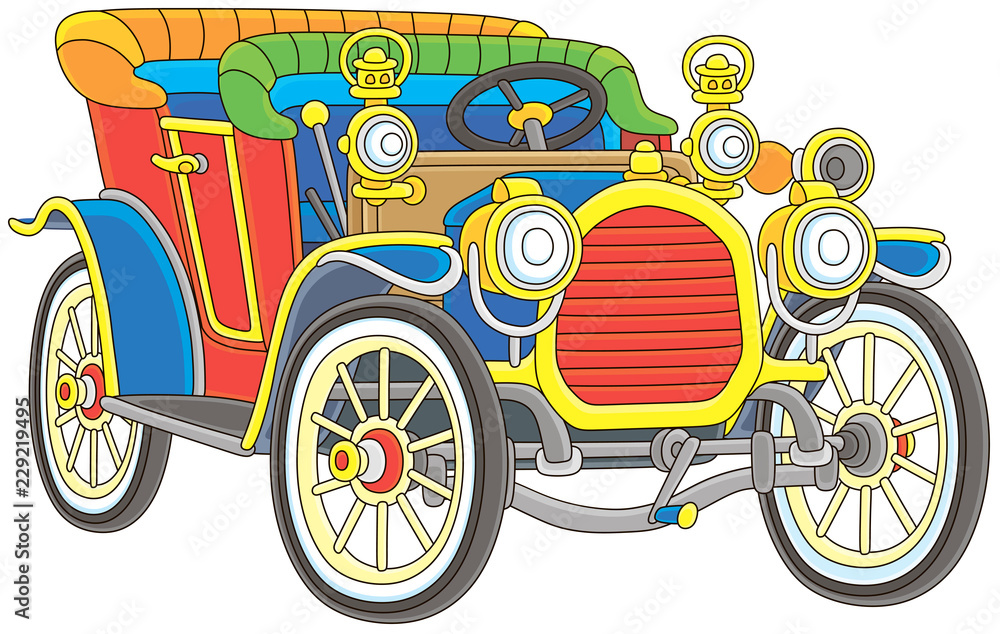 Old toy vintage car, vector illustration in a cartoon style Stock