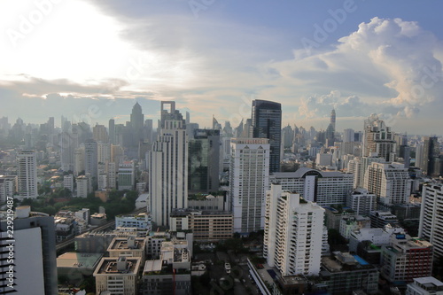 Bangkok, Thailand - 30 October, 2018:The city escape sky view from MRT Sukumbit, office building, condominiums and hotels in business area around sukhumvit road, in afternoon