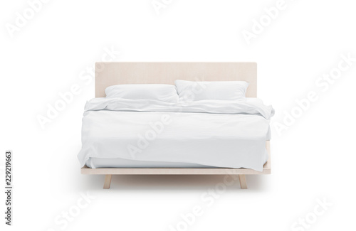 Принти на полотні Blank white bed mockup, front view, isolated, 3d rendering