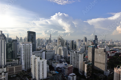 Bangkok, Thailand - 23 October, 2018 :The city escape sky view from MRT Sukumbit, office building, condominiums and hotels in business area around sukhumvit road, in afternoon