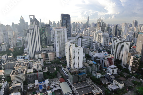 Bangkok  Thailand - 30 October  2018 The city escape sky view from  MRT Sukumbit  office building  condominiums and hotels in business area around sukhumvit road  in afternoon