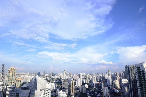 Bangkok  Thailand - 23 October  2018  The city escape sky view from  MRT Sukumbit  office building  condominiums and hotels in business area around sukhumvit road  in afternoon