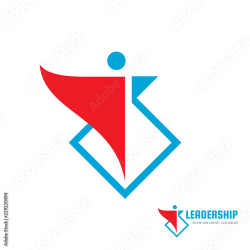 Free Download Leadership - vector business logo template concept illustration. Abstract human character creative sign. Red flag symbol. Super hero man icon. Graphic design element.  - GFXLoad