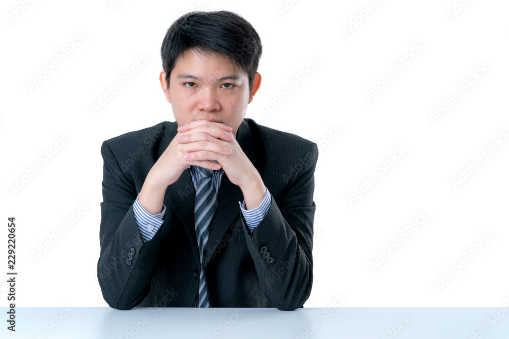 business asian man in suit stressful and concentrate white background business asian man in suit stressful and concentrate white background