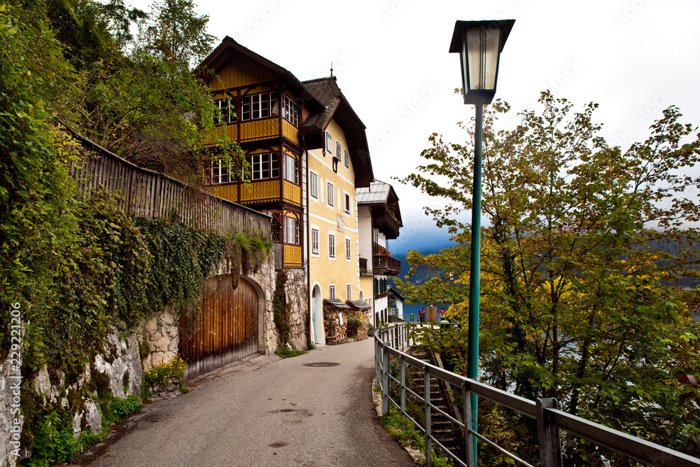 Street of famous village Hallstatt in Austria