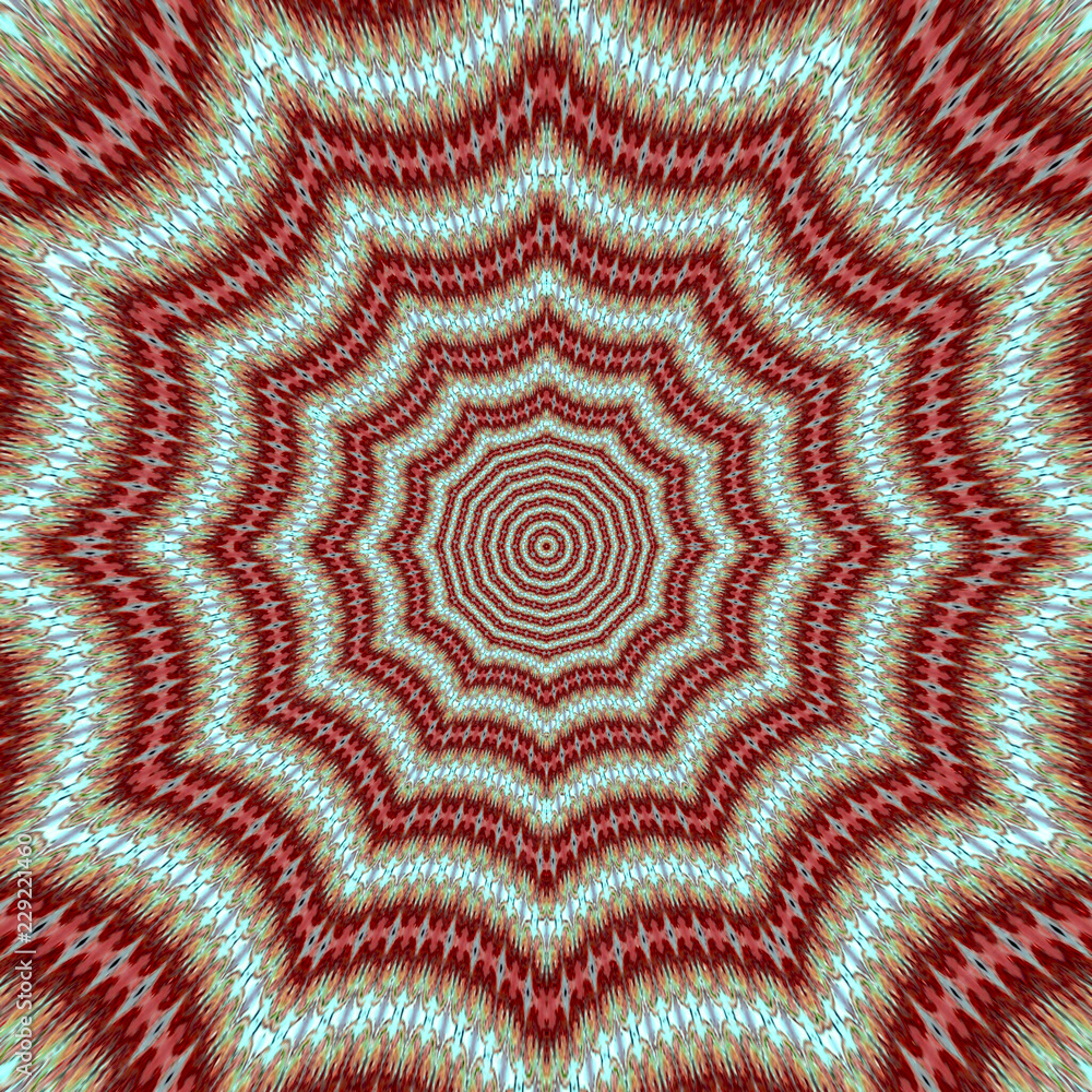 vibrant mandala in red and teal