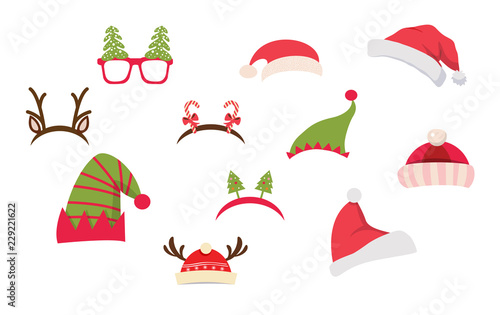 Christmas photo booth and scrapbooking vector set. Christmas Retro Party set . vector illustration