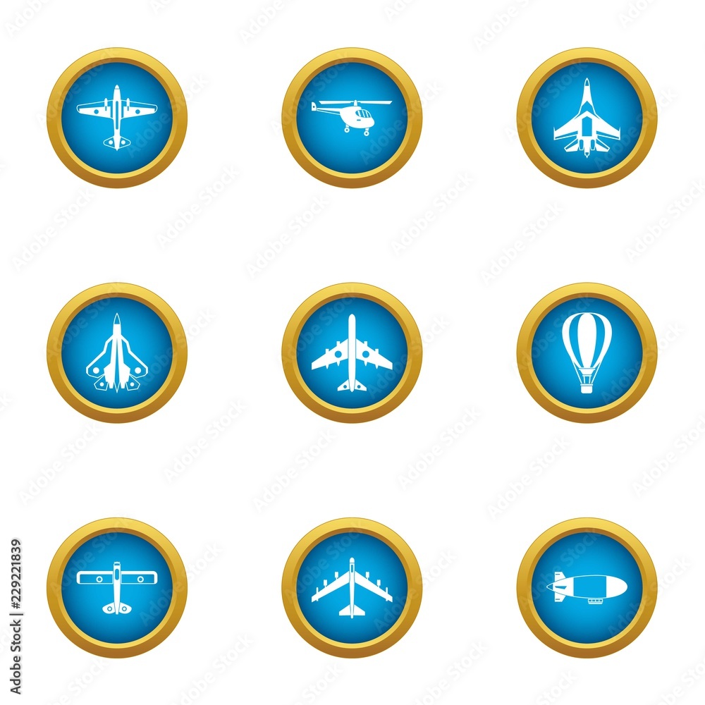 Steel wing icons set. Flat set of 9 steel wing vector icons for web isolated on white background