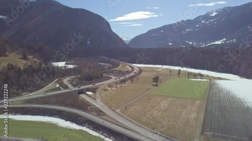 4K Aerial drone view of Tamin-Reichenau in Graub�nden  photo