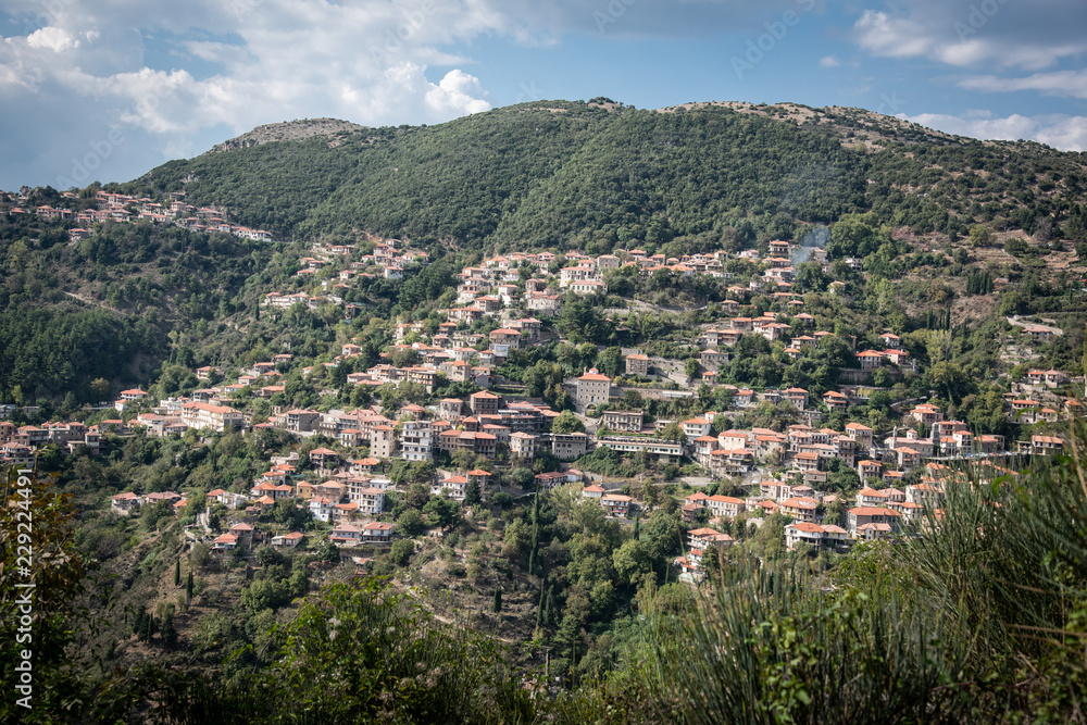 Full view of Mountain Village of Lagkadia , Greece.