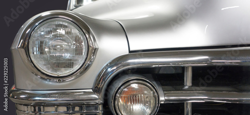 Detail front headlight of an old vintage car