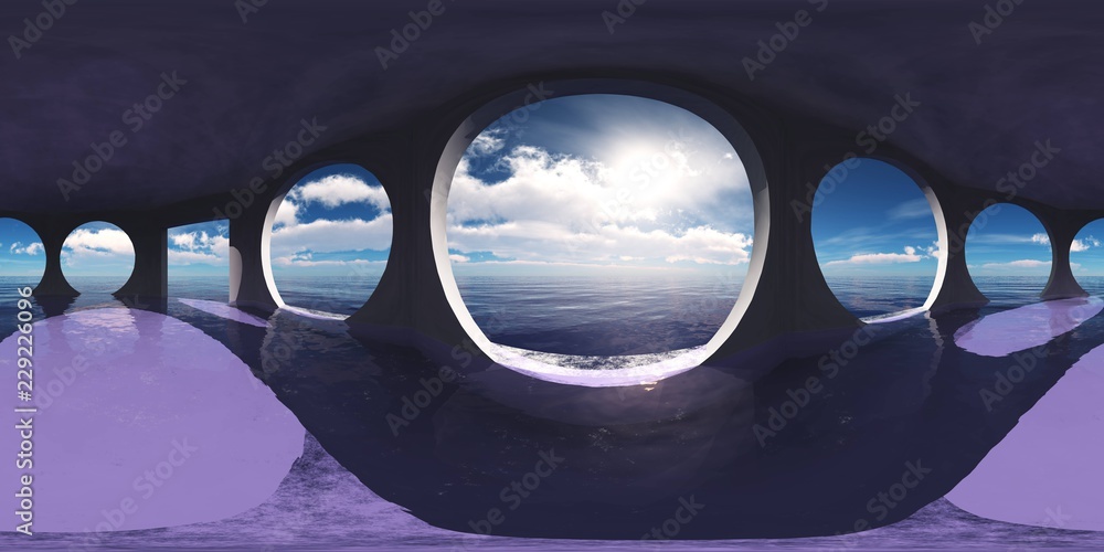 Landscape in the windows, HDRI . equidistant projection. Spherical ...