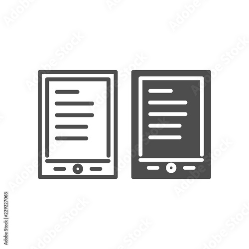 Tablet ereader line and glyph icon. Digital tablet with text vector illustration isolated on white. Ebook outline style design, designed for web and app. Eps 10.