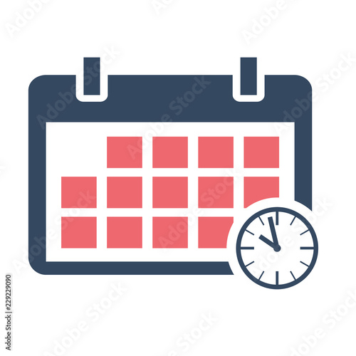 Calendar schedule flat icon, vector design with clock on background
