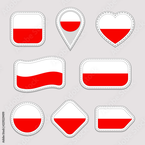 Free Download Poland flag stickers set. Polish national symbols badges. Isolated geometric icons. Vector official flags collection. Sport pages, patriotic, travel, school, design elements. Different shapes. - GFXLoad