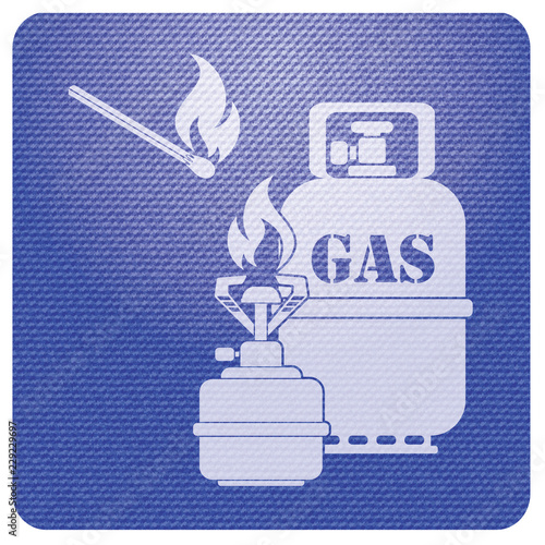 Camping stove with gas bottle icon vector