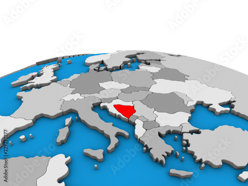 Bosnia and Herzegovina on political 3D globe.